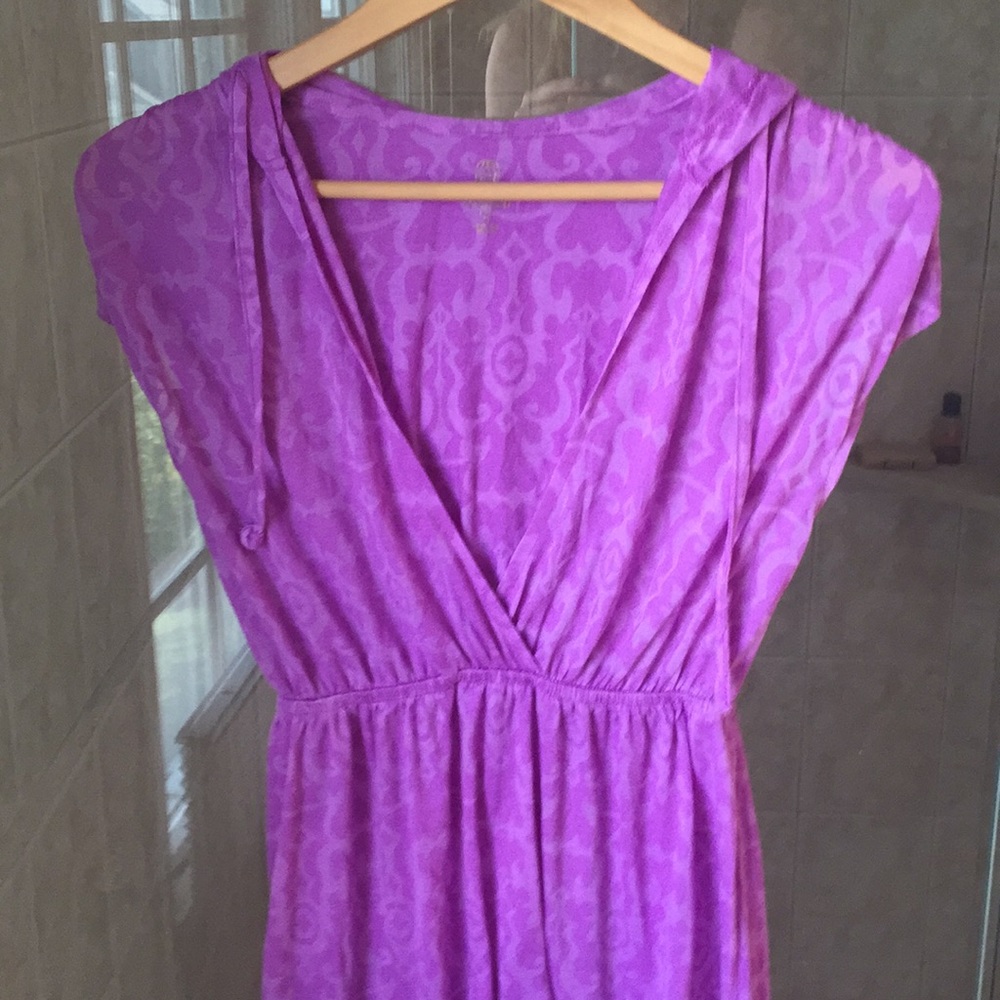 Marika patterned hooded semi-sheer coverup